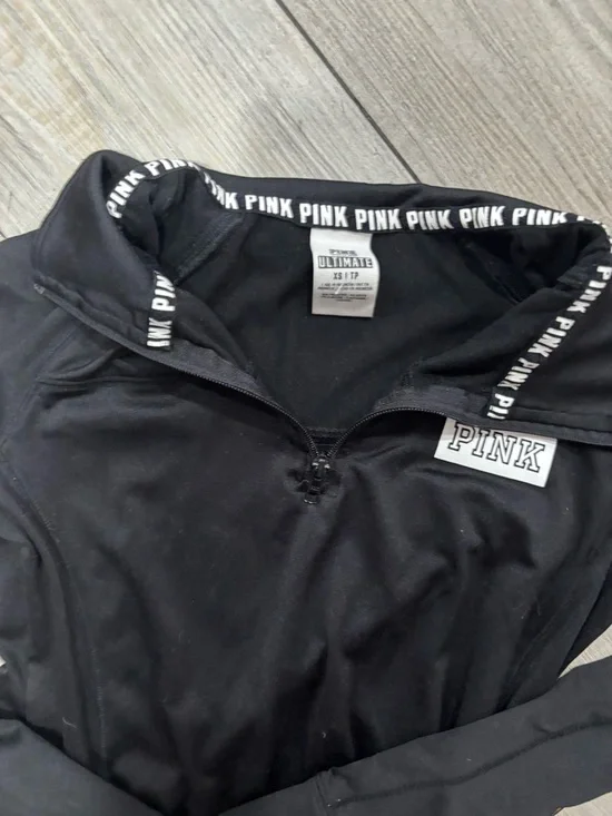 PINK Victoria's Secret Black Long-Sleeve Half Zip Pullover - Picture 3 of 3